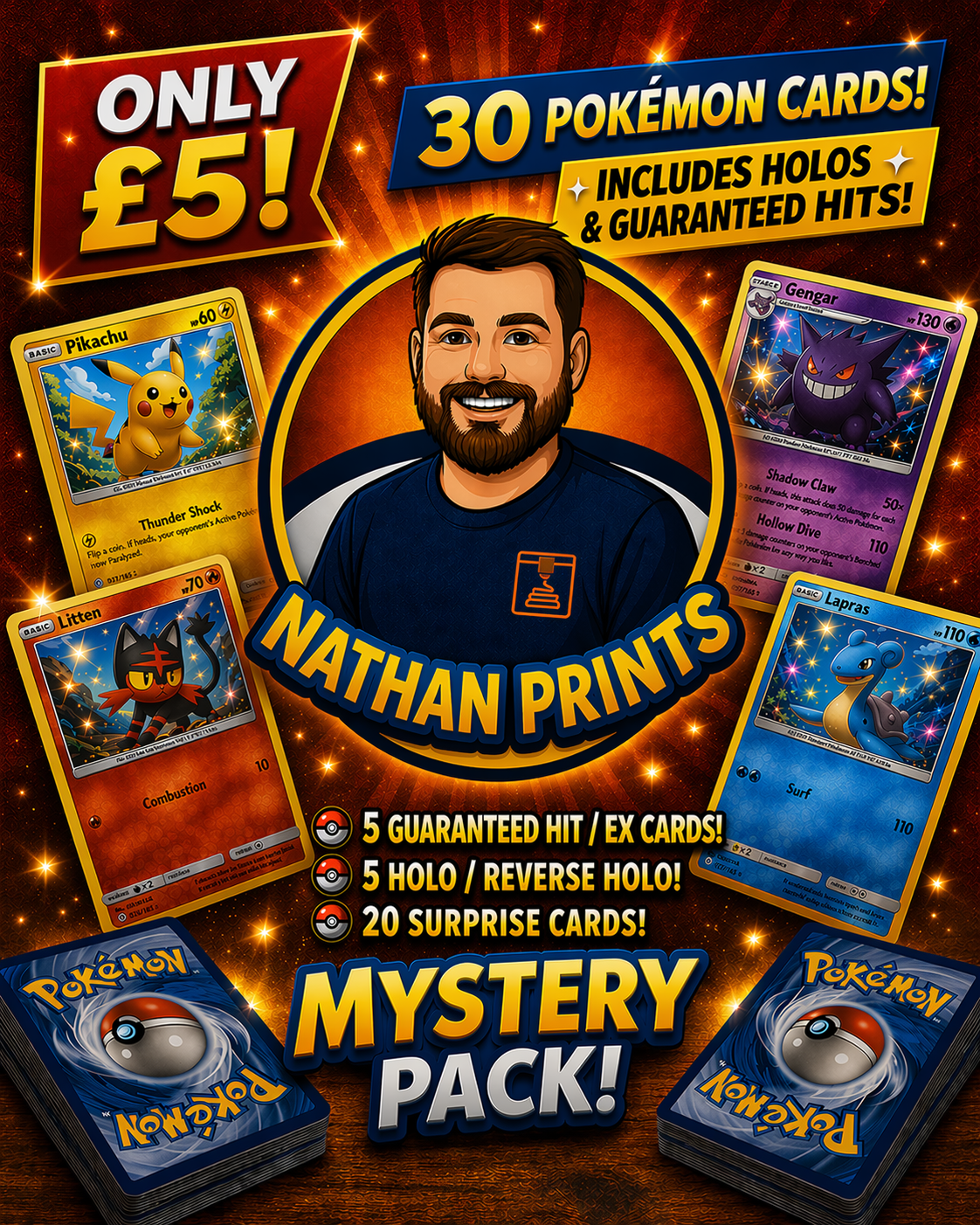 Pokémon Mystery Pack, 30 Cards + Guaranteed Hit