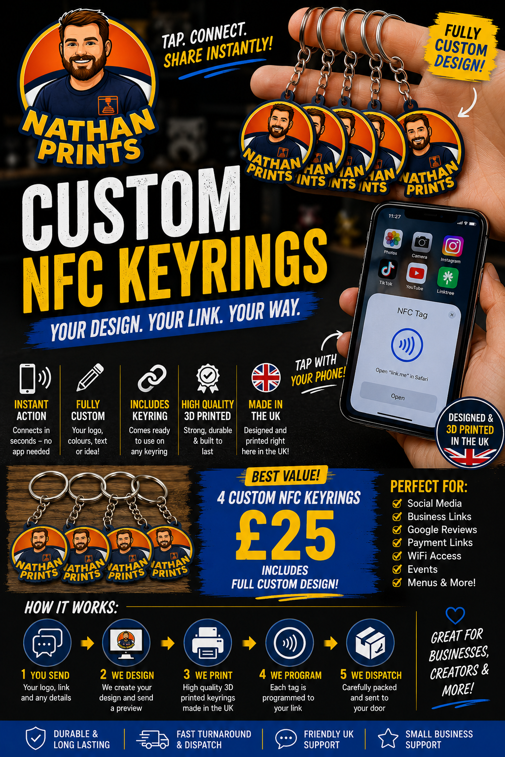 Business NFC Starter Bundle, 4 Custom Keyrings