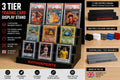 NathanPrints custom three-tier trading card display stand for graded cards and top loaders