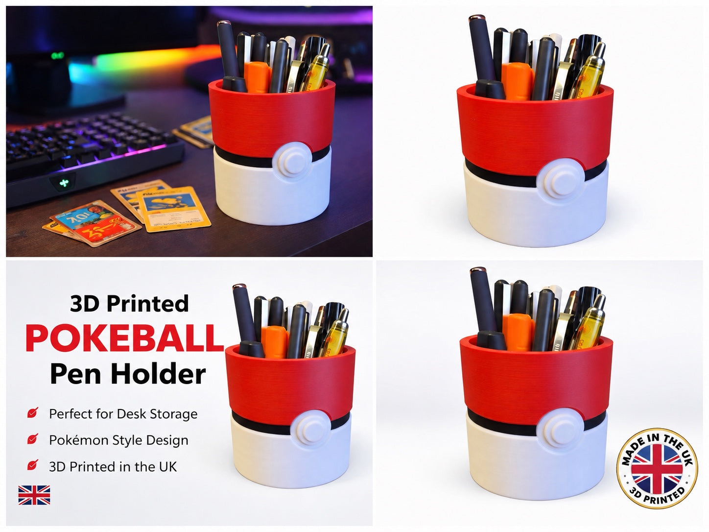 NathanPrints Poké Ball-style 3D printed pen holder for desk storage
