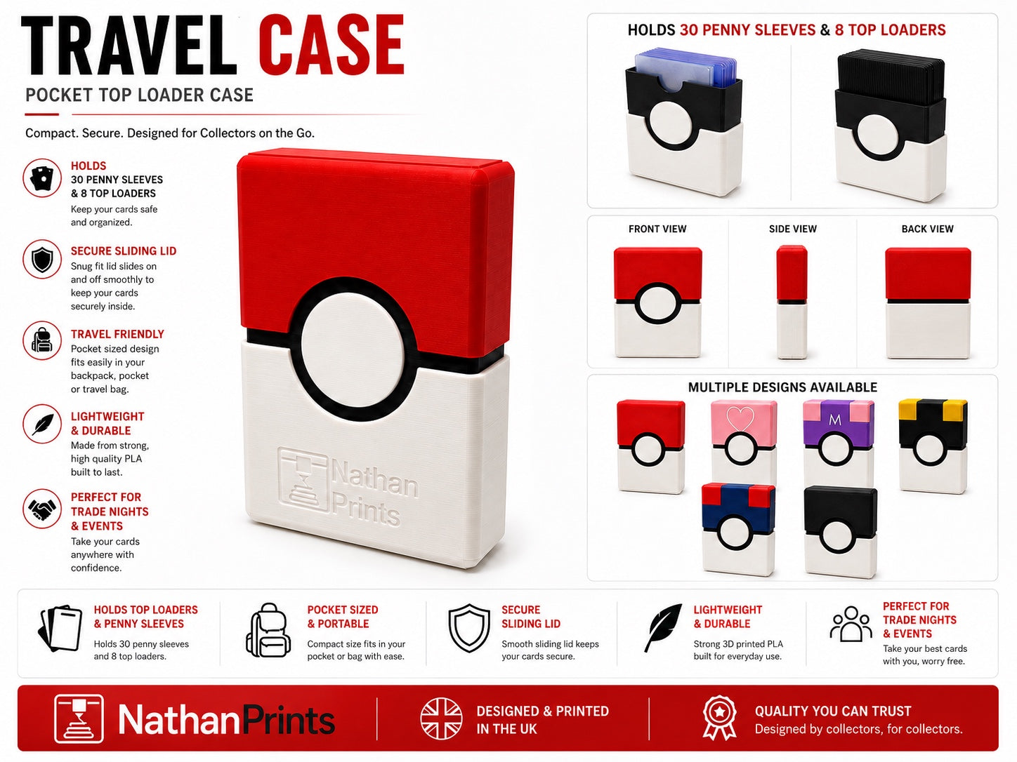 NathanPrints pocket travel case for top loaders and penny sleeves in multiple designs