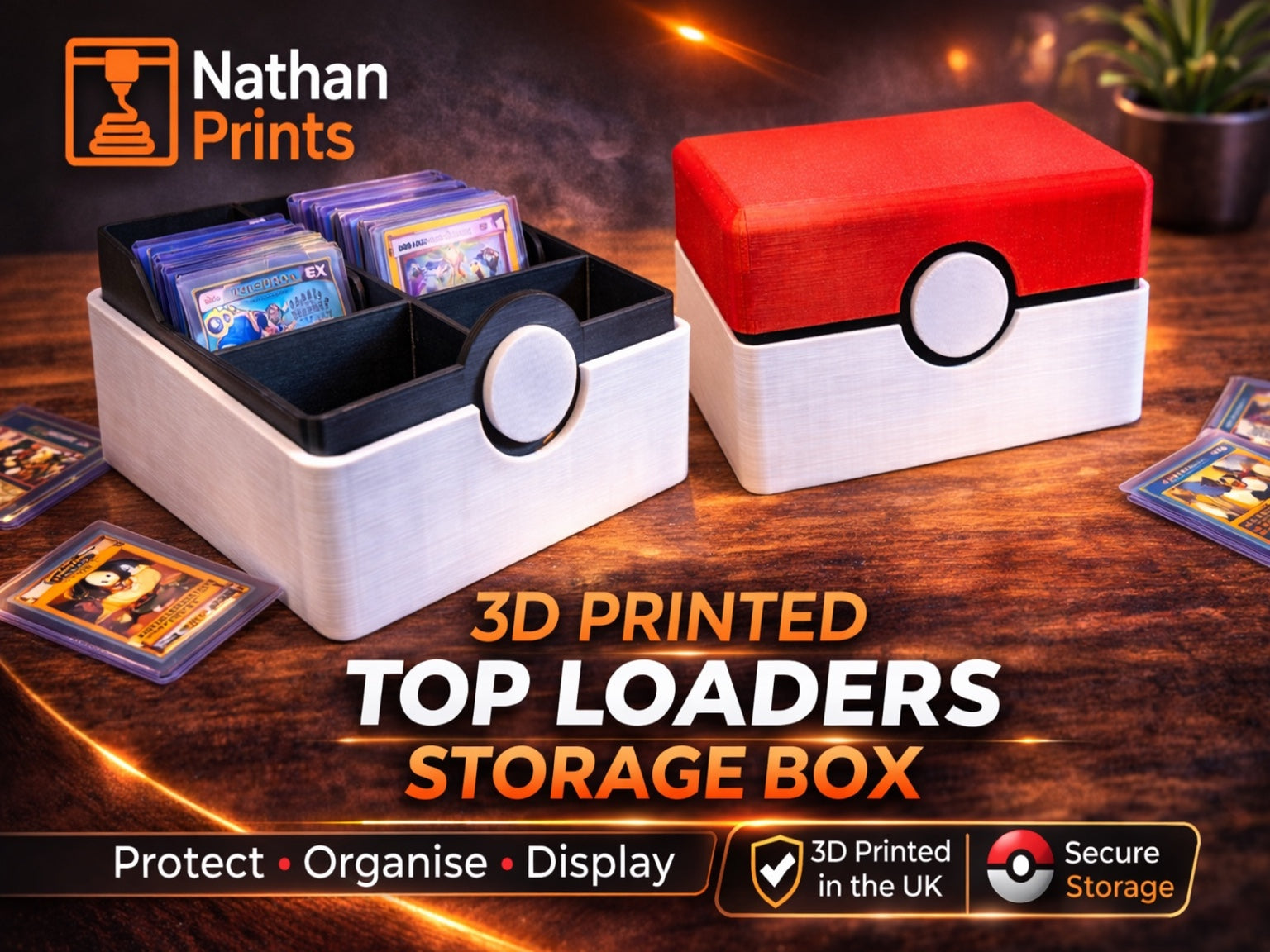 NathanPrints Poké Ball style top loader storage box
