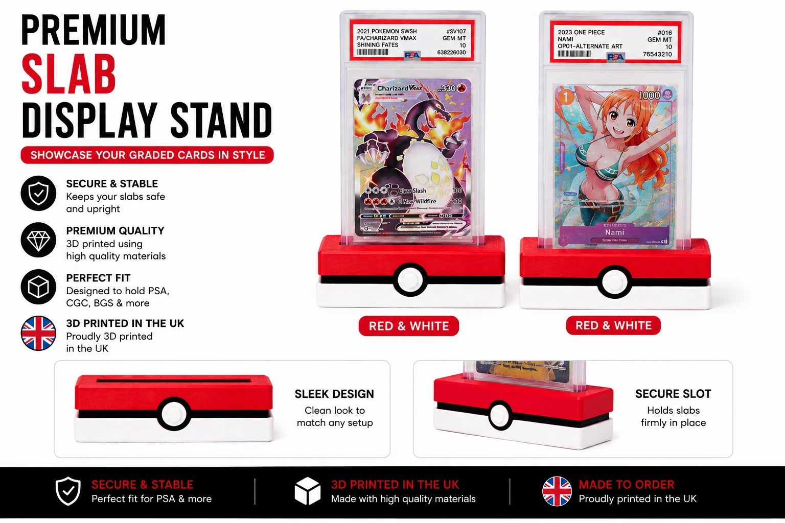 NathanPrints graded card display stand for PSA and ACE slabs