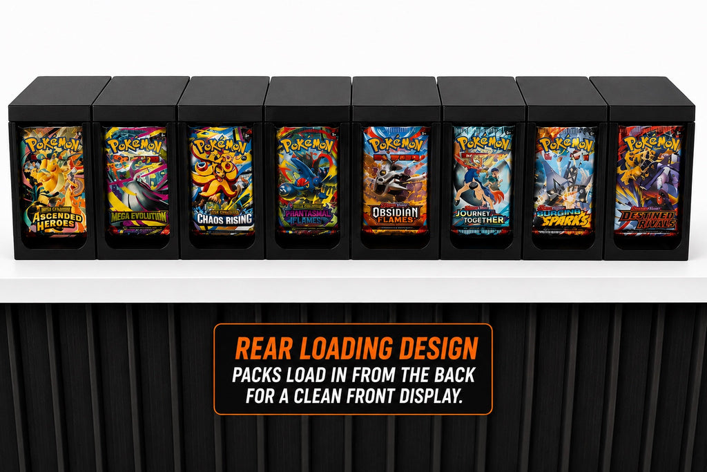 NathanPrints rear-loading booster pack storage dispensers with lids