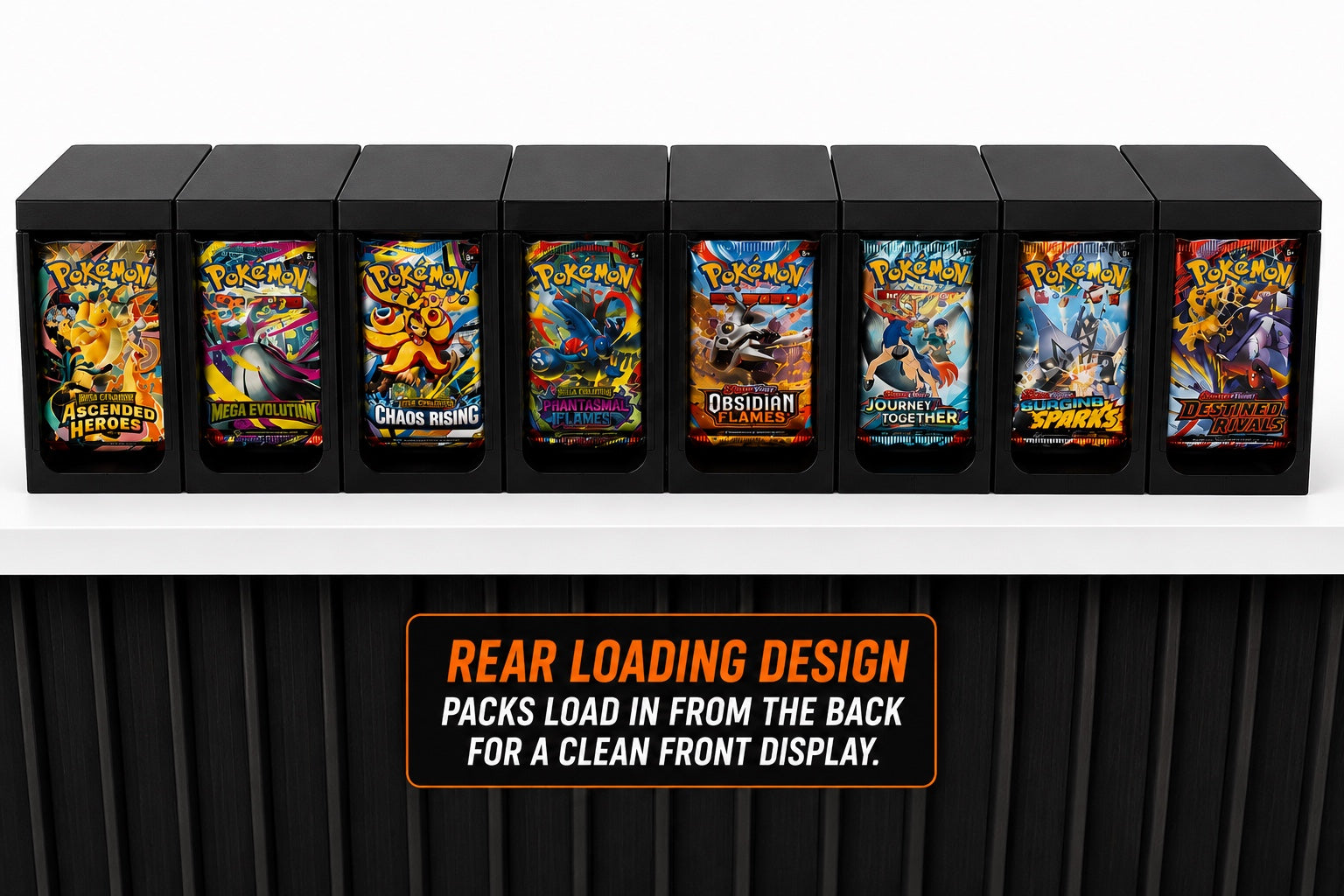 NathanPrints rear-loading booster pack storage dispensers with lids